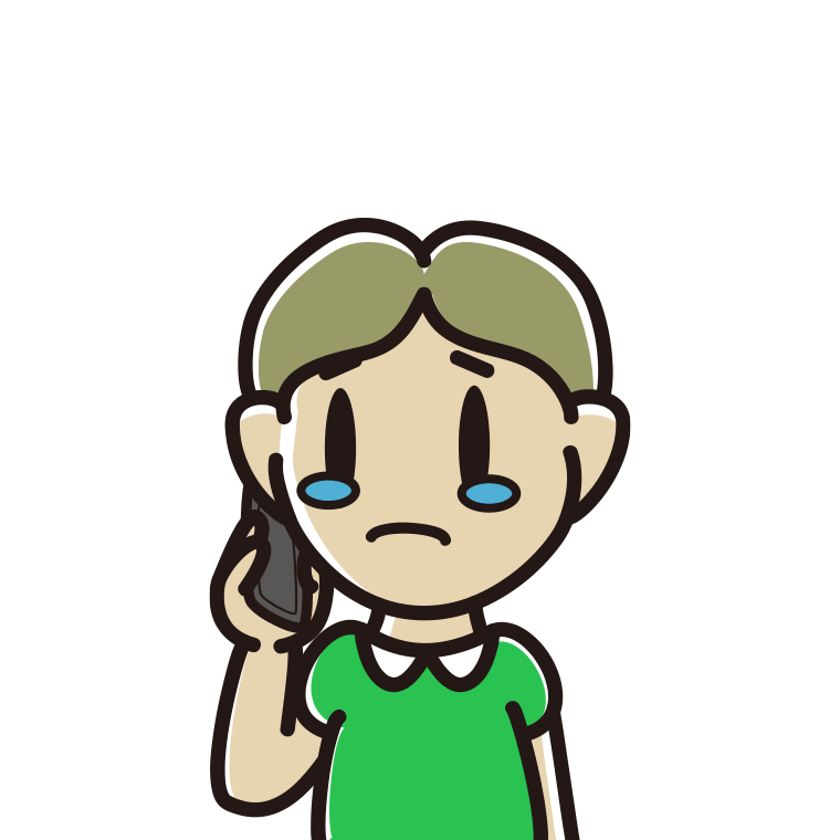 スマホで電話して泣く小学生男子のイラスト【色あり、背景なし】透過PNG