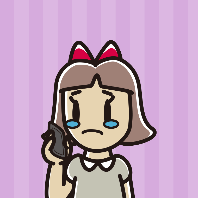 スマホで電話して泣く小学生女子のイラスト【色、背景あり】PNG