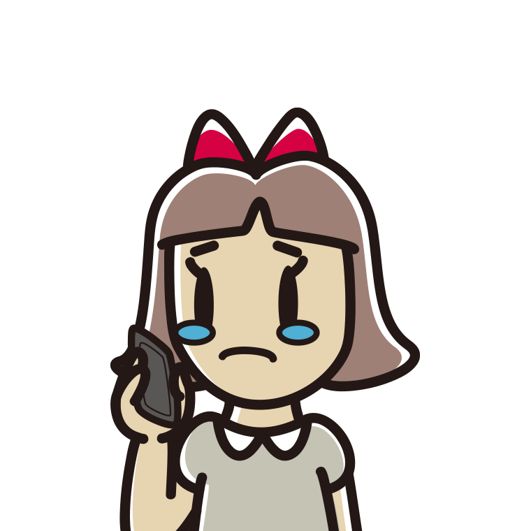 スマホで電話して泣く小学生女子のイラスト【色あり、背景なし】透過PNG