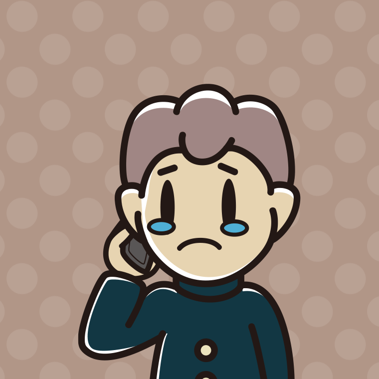 スマホで電話して泣く男子中学生のイラスト【色、背景あり】PNG