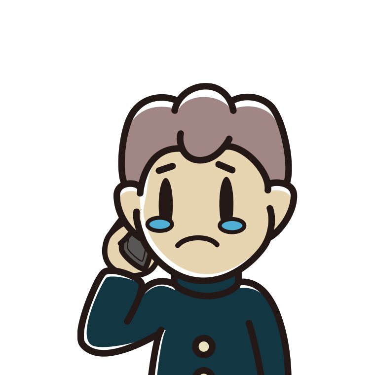 スマホで電話して泣く男子中学生のイラスト【色あり、背景なし】透過PNG