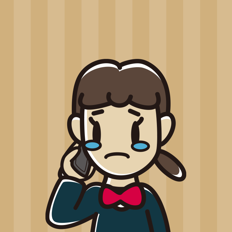 スマホで電話して泣く女子中学生のイラスト【色、背景あり】PNG