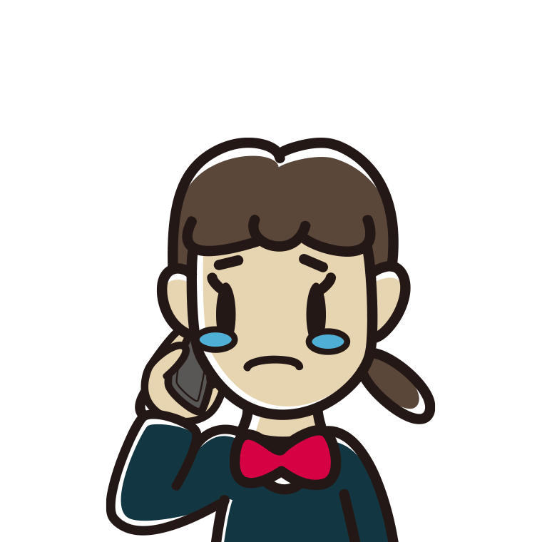 スマホで電話して泣く女子中学生のイラスト【色あり、背景なし】透過PNG