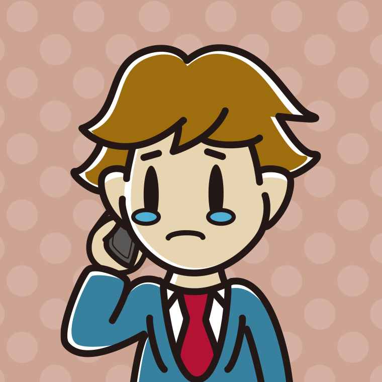 スマホで電話して泣く男子高校生のイラスト【色、背景あり】PNG