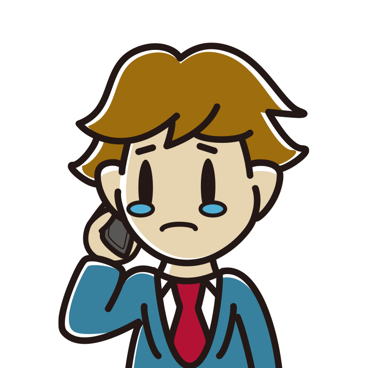 スマホで電話して泣く男子高校生のイラスト【色あり、背景なし】透過PNG