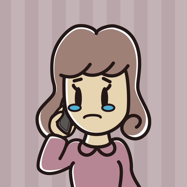 スマホで電話して泣く女子大学生のイラスト【色、背景あり】PNG