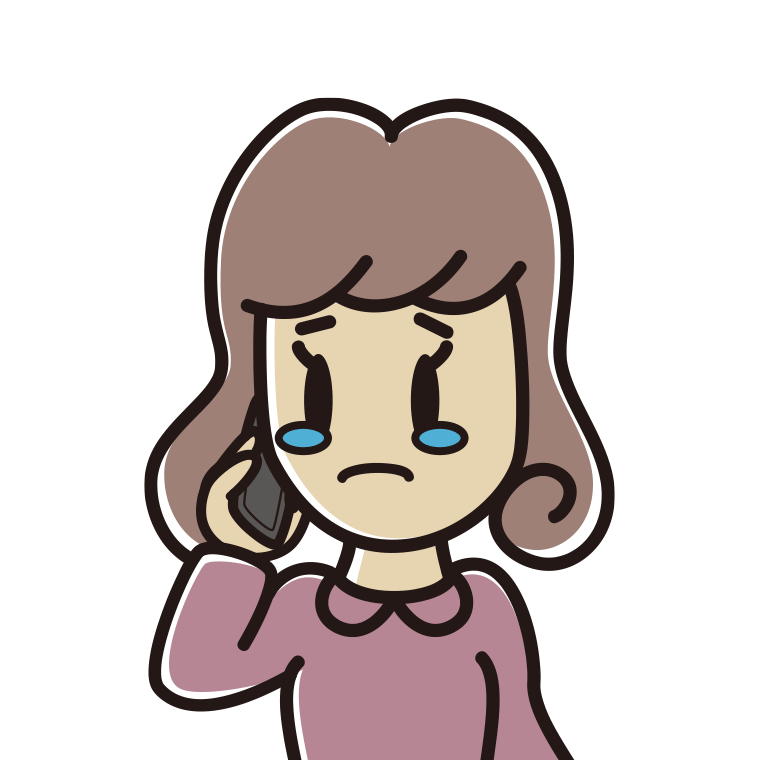 スマホで電話して泣く女子大学生のイラスト【色あり、背景なし】透過PNG