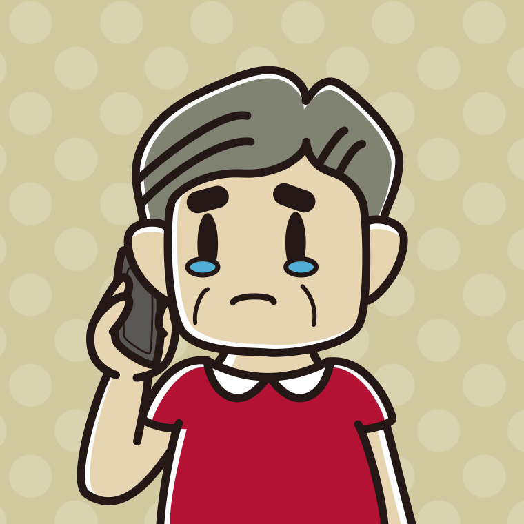 【フリー素材】スマホで電話して泣くおじさんのイラスト
