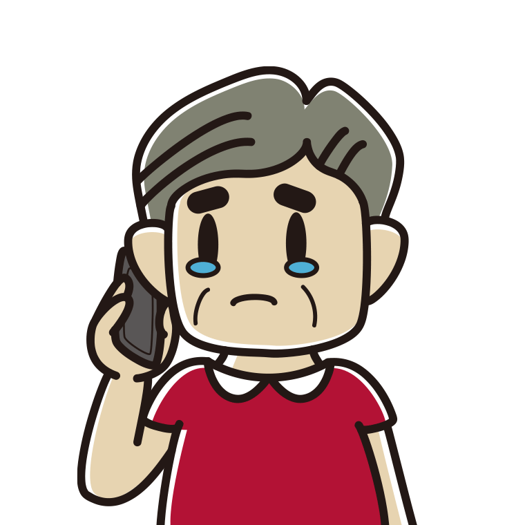 スマホで電話して泣くおじさんのイラスト【色あり、背景なし】透過PNG