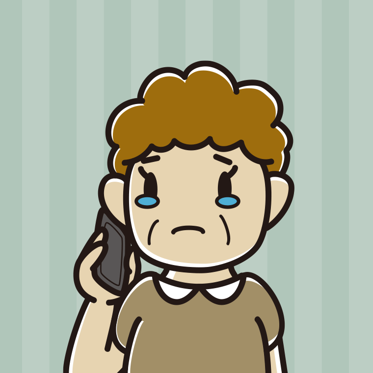 【フリー素材】スマホで電話して泣くおばさんのイラスト