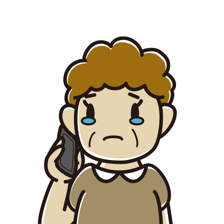 スマホで電話して泣くおばさんのイラスト【色あり、背景なし】透過PNG