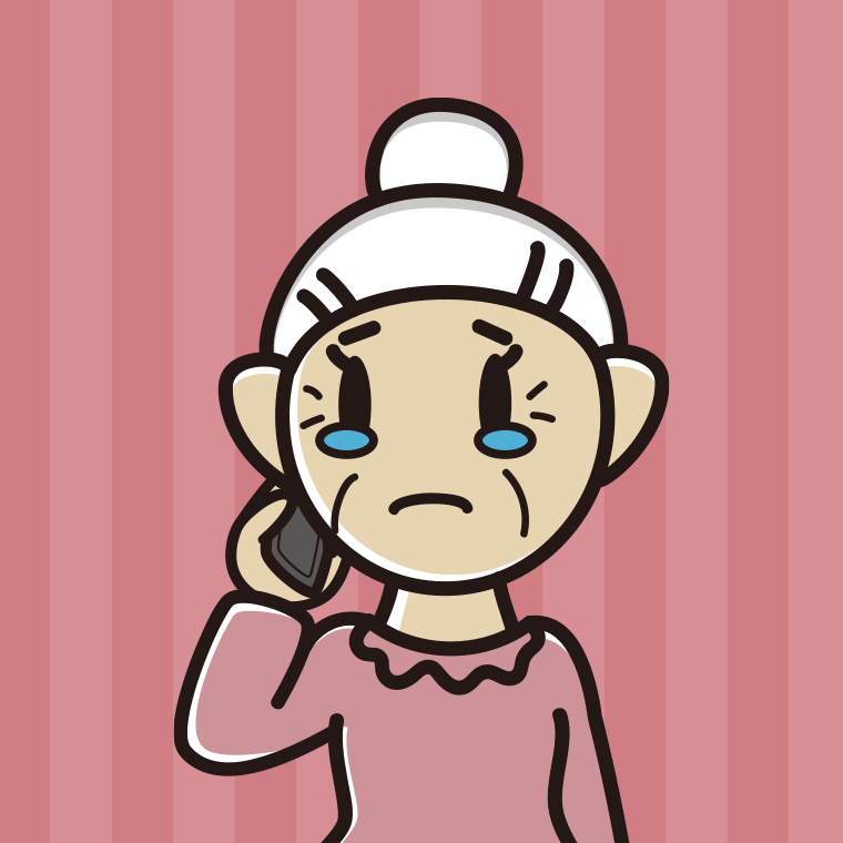 【フリー素材】スマホで電話して泣くおばあさんのイラスト