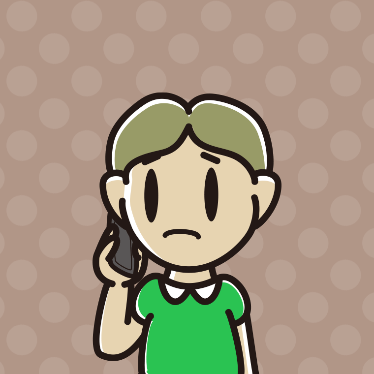 スマホで電話して困る小学生男子のイラスト【色、背景あり】PNG