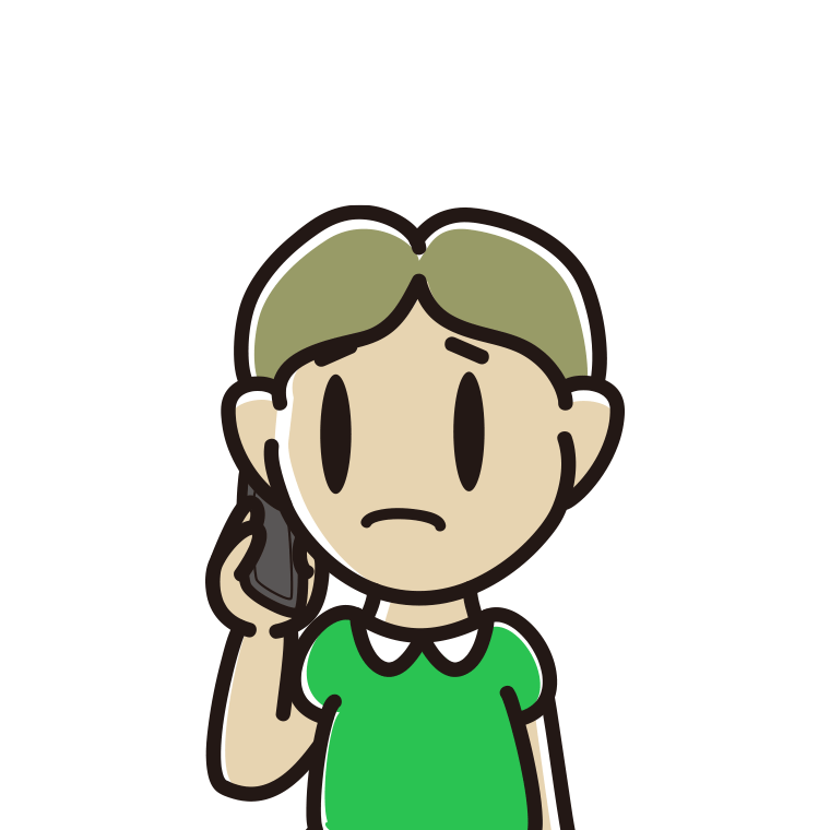 スマホで電話して困る小学生男子のイラスト【色あり、背景なし】透過PNG