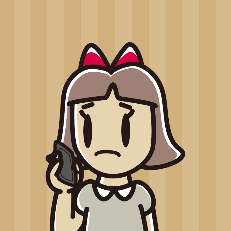 スマホで電話して困る小学生女子のイラスト【色、背景あり】PNG