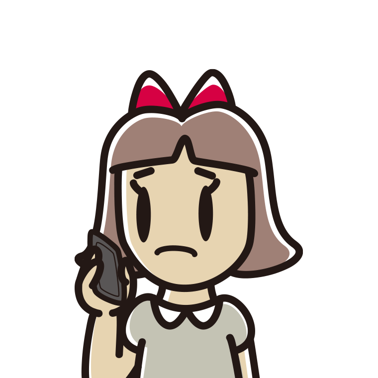 スマホで電話して困る小学生女子のイラスト【色あり、背景なし】透過PNG