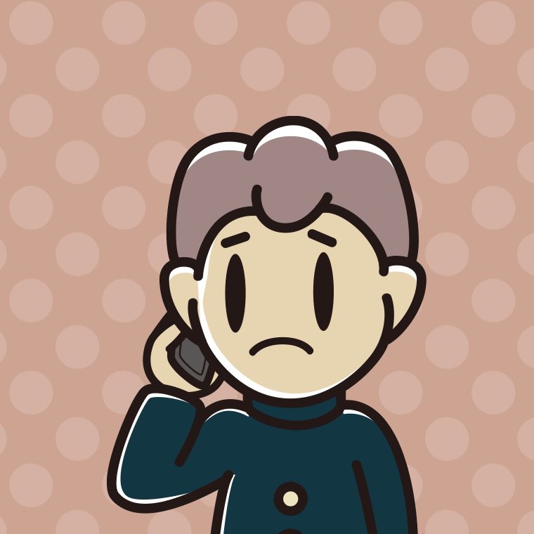 スマホで電話して困る男子中学生のイラスト【色、背景あり】PNG