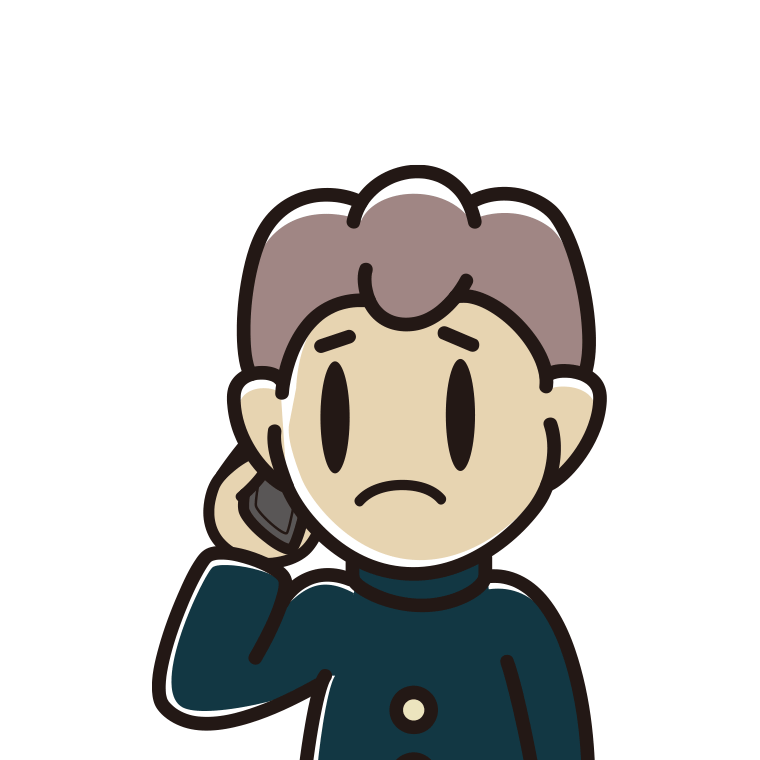 スマホで電話して困る男子中学生のイラスト【色あり、背景なし】透過PNG