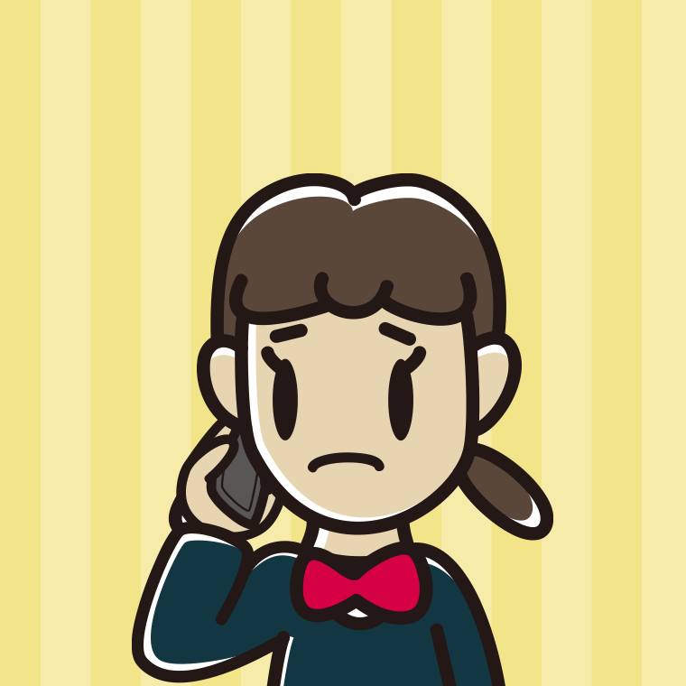 スマホで電話して困る女子中学生のイラスト【色、背景あり】PNG