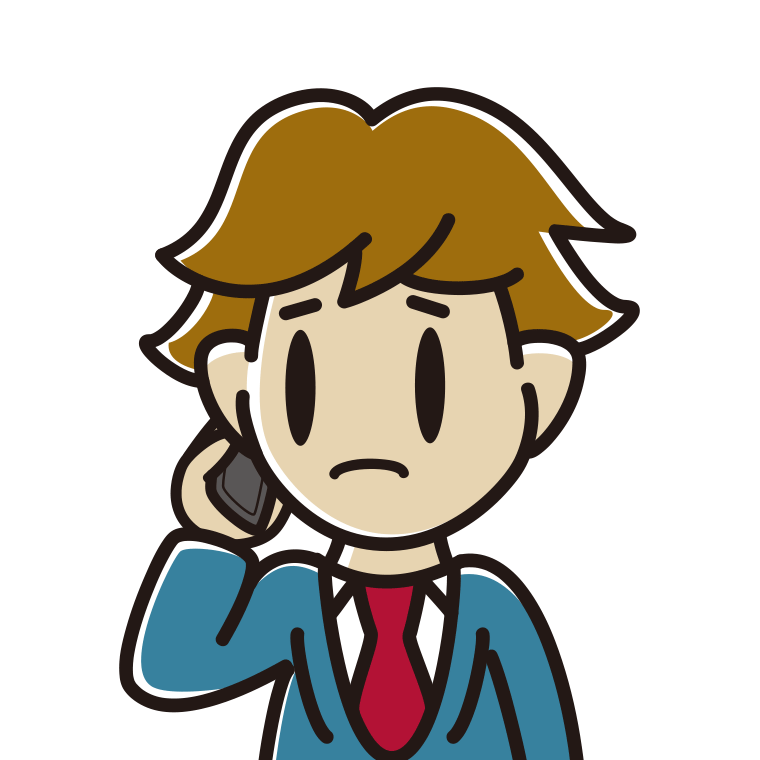 スマホで電話して困る男子高校生のイラスト【色あり、背景なし】透過PNG