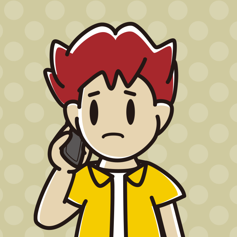 スマホで電話して困る男子大学生のイラスト【色、背景あり】PNG