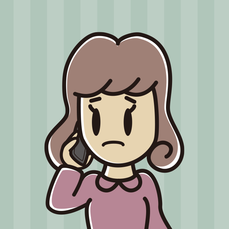 スマホで電話して困る女子大学生のイラスト【色、背景あり】PNG