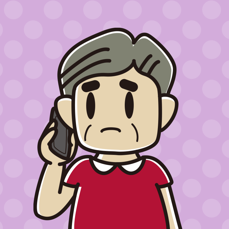 スマホで電話して困るおじさんのイラスト【色、背景あり】PNG