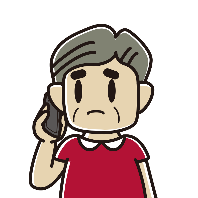 スマホで電話して困るおじさんのイラスト【色あり、背景なし】透過PNG