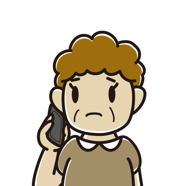 スマホで電話して困るおばさんのイラスト【色あり、背景なし】透過PNG