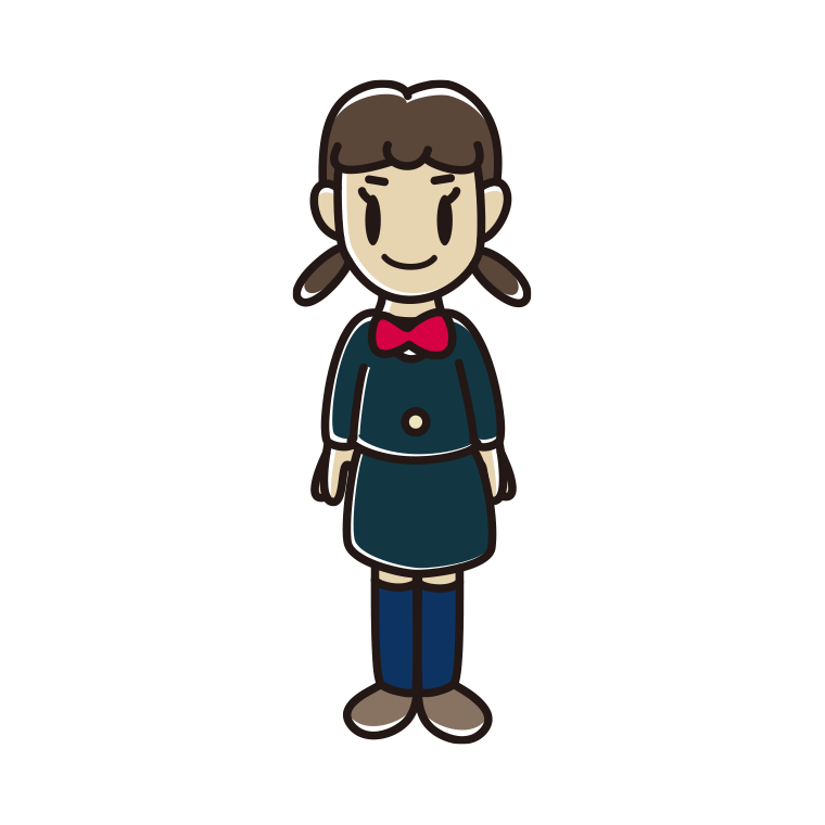 女子中学生のイラスト【色あり、背景なし】透過PNG
