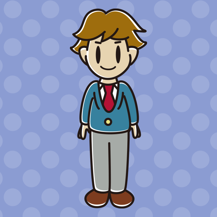男子高校生のイラスト【色、背景あり】PNG