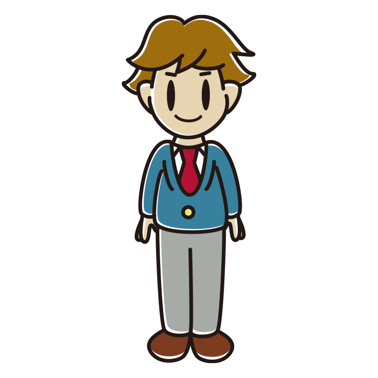 男子高校生のイラスト【色あり、背景なし】透過PNG