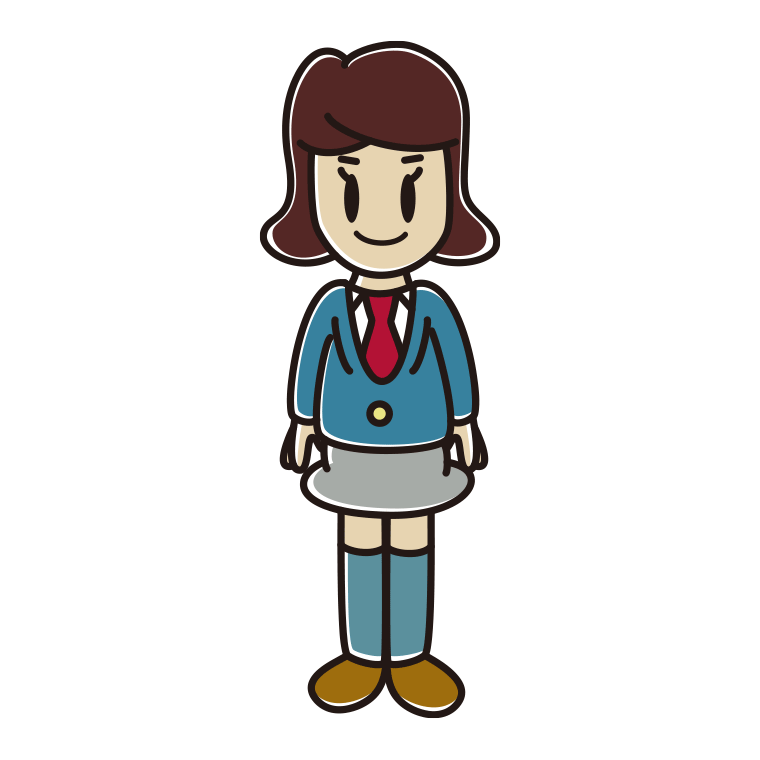 女子高校生のイラスト【色あり、背景なし】透過PNG