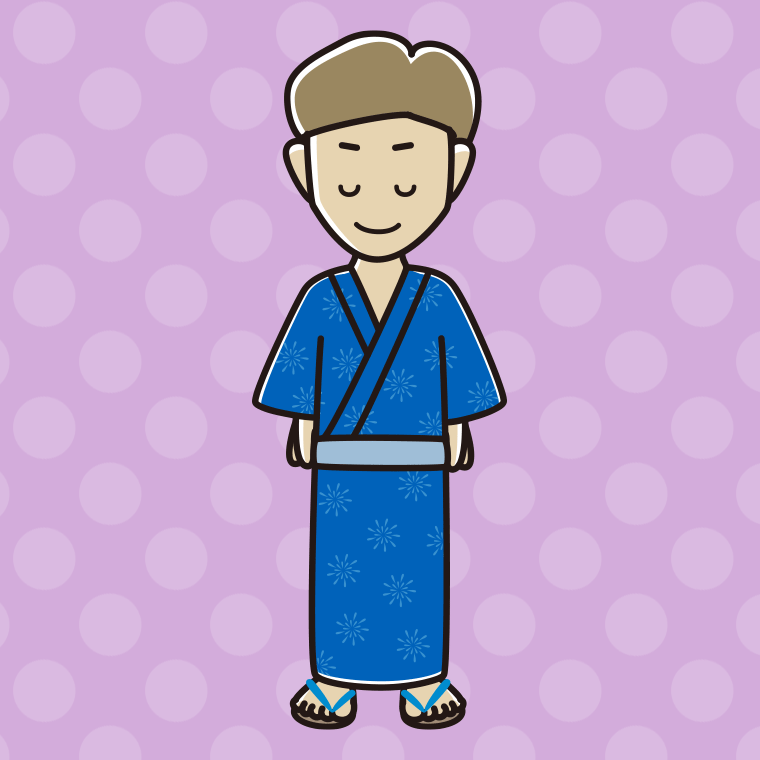 お辞儀する浴衣姿の男性のイラスト【色、背景あり】PNG