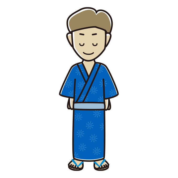 お辞儀する浴衣姿の男性のイラスト【色あり、背景なし】透過PNG