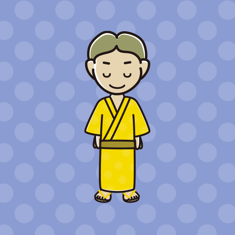 お辞儀する浴衣姿の小学生男子のイラスト【色、背景あり】PNG