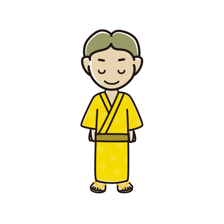 お辞儀する浴衣姿の小学生男子のイラスト【色あり、背景なし】透過PNG