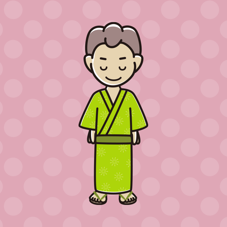 お辞儀する浴衣姿の男子中学生のイラスト【色、背景あり】PNG
