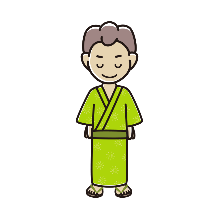 お辞儀する浴衣姿の男子中学生のイラスト【色あり、背景なし】透過PNG