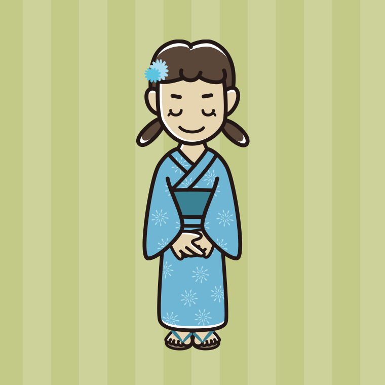 お辞儀する浴衣姿の女子中学生のイラスト【色、背景あり】PNG