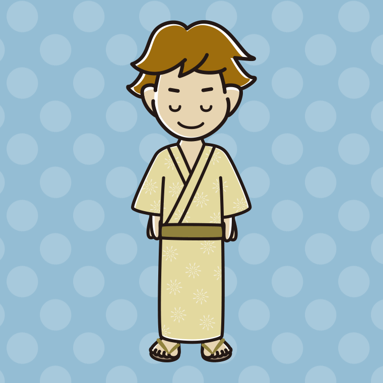 お辞儀する浴衣姿の男子高校生のイラスト【色、背景あり】PNG