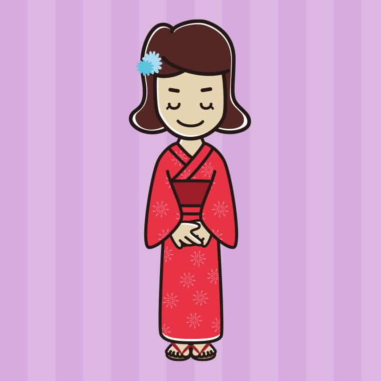 お辞儀する浴衣姿の女子高校生のイラスト【色、背景あり】PNG
