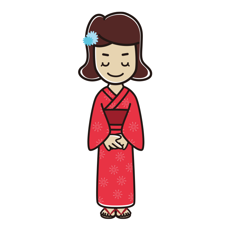 お辞儀する浴衣姿の女子高校生のイラスト【色あり、背景なし】透過PNG