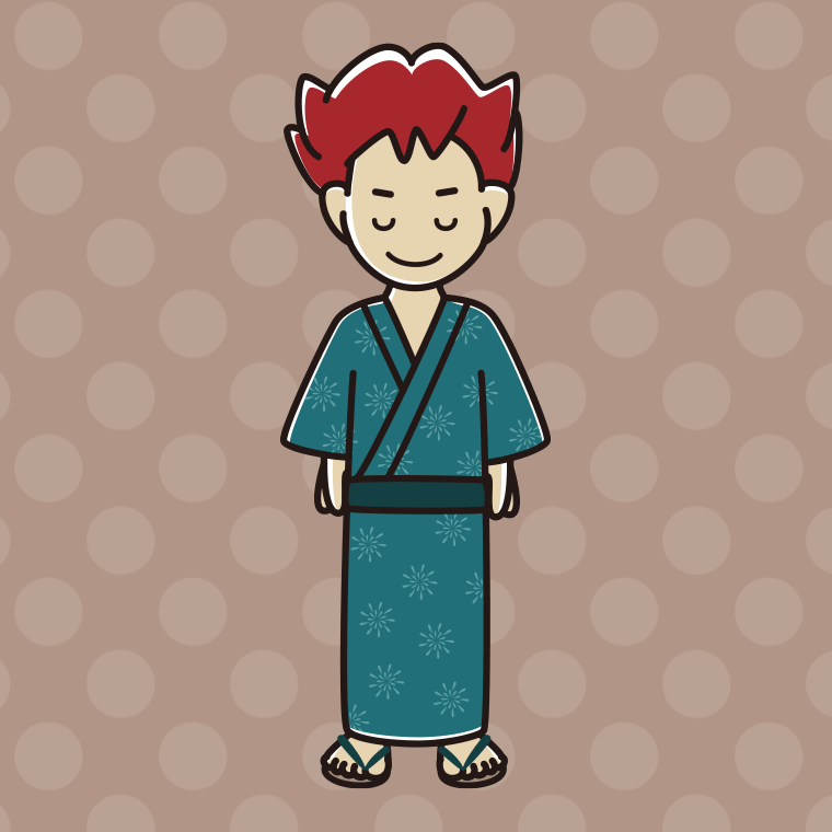 お辞儀する浴衣姿の男子大学生のイラスト【色、背景あり】PNG