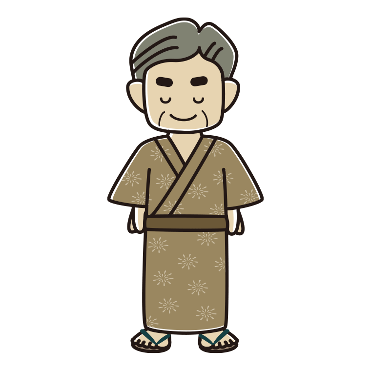 お辞儀する浴衣姿のおじさんのイラスト【色あり、背景なし】透過PNG