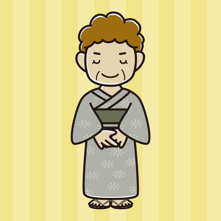 【フリー素材】お辞儀する浴衣姿のおばさんのイラスト
