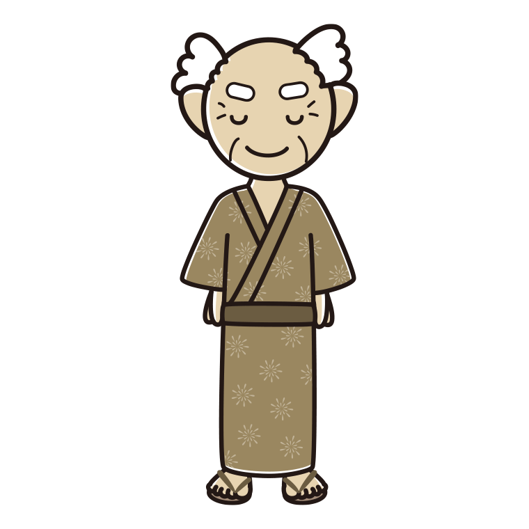 お辞儀する浴衣姿のおじいさんのイラスト【色あり、背景なし】透過PNG