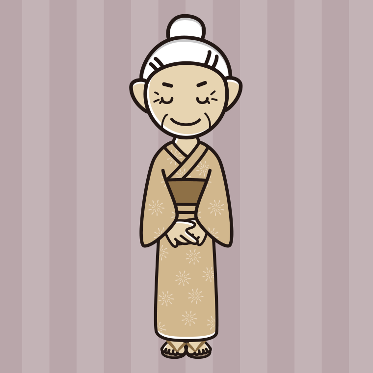 【フリー素材】お辞儀する浴衣姿のおばあさんのイラスト