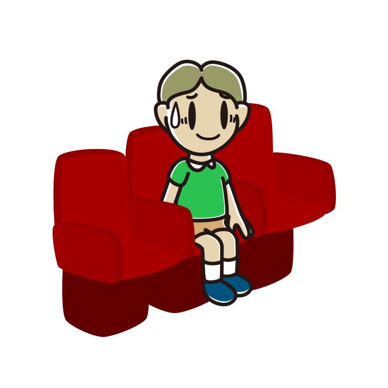 映画館（劇場）で苦笑いする小学生男子のイラスト【色あり、背景なし】透過PNG