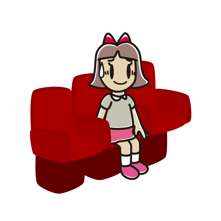 映画館（劇場）で苦笑いする小学生女子のイラスト【色あり、背景なし】透過PNG